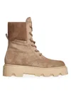 Moncler Logo Patch Lace-up Boots In Brown