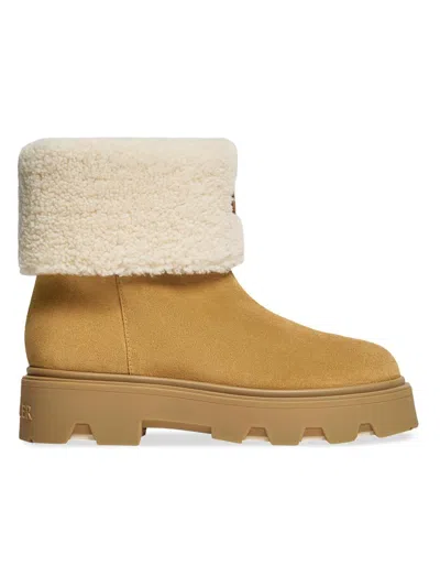 Moncler Aurea Mini Ankle Boots In Suede Leather And Shearling In Brown