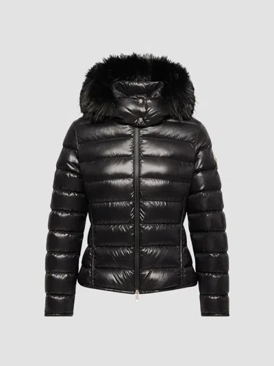 Moncler Giacca Con Cappuccio E Bordo In Pelliccia Sintetica In Black