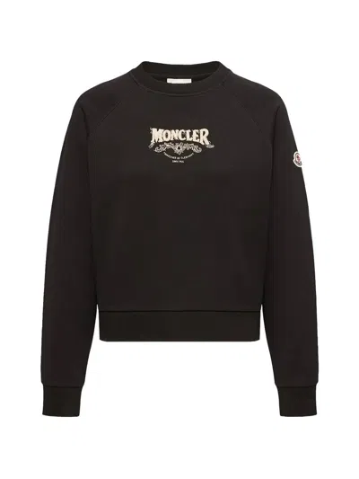 Moncler Women's Beaded & Embroidered Logo Crewneck Sweatshirt In Nero