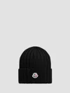 Moncler Mol20933b00036a9327999bb Ribbed Merino Wool Beanie In Black