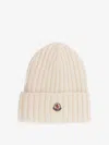 Moncler Logo Ribbed Wool Beanie In Neutral