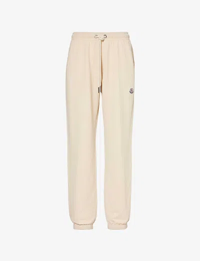 Moncler Womens Beige Brand-patch Relaxed-fit High-rise Cotton-jersey Jogging Bottoms In Yellow