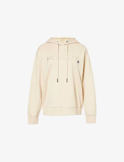 Moncler Womens Beige Logo-embroidered Regular-fit Cotton-jersey Hoody