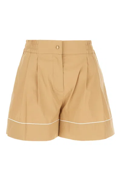 Moncler Women Beige Solid Shorts In Brown