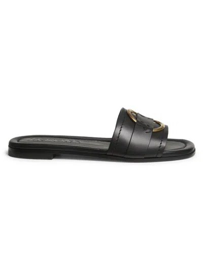 Moncler Women's Bell Leather Slides In Black