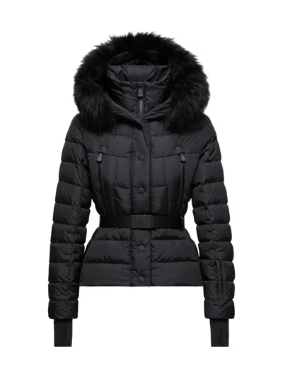 Moncler Doudoune De Ski À Capuche Bordée De Shearling Beverley, Femme, Noir, Taille: 3 In Blue