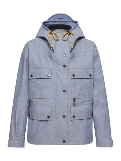 Moncler Beziers Hooded Jacket Drawstring Front Pockets In Blue