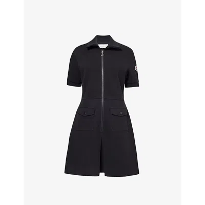 Moncler Womens Black High-neck Stretch-cotton Blend Mini Dress