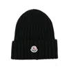 Moncler Mol20933b00036a9327999bb Ribbed Merino Wool Beanie In Black