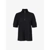 Moncler Womens Black Logo-patch Zip-neck Cotton-piqué T-shirt In Black