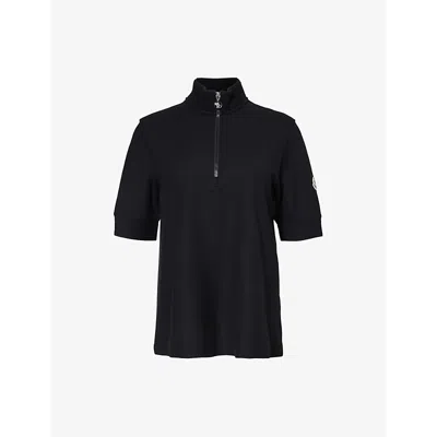 Moncler Womens Black Logo-patch Zip-neck Cotton-piqué T-shirt