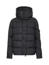 Moncler Long Little Down Jacket With Square Quilting And Hood In Multi