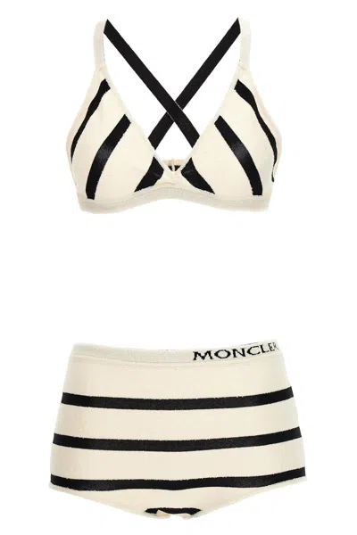 Moncler Top And Culotte Striped Cotton Blend Set In Neutral