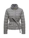 Moncler Women Bussettes Wool Blend Belted Short Down Jacket Grey In Gray