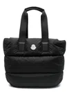 Moncler Puffy Black Tote Bag With Top Zip And Dual Handles In Black