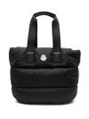 Moncler Puffy Black Tote Bag With Top Zip And Dual Handles In Black