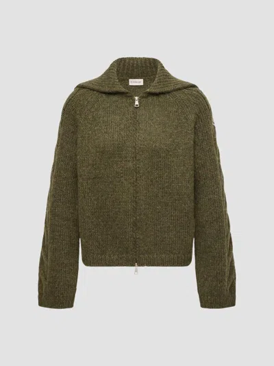 Moncler Women's Cardigan In Alpaca Blend In Dark Green