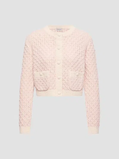 Moncler Wool Blend Cardigan In Pink