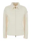 Moncler Two-material Cardigan With Goose Down Padding And High Neck In Neutral