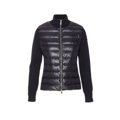 Moncler Padded Wool Zip-up Cardigan In Black