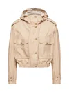 Moncler Carex Cropped Hooded Cotton-blend Poplin Jacket In Sand