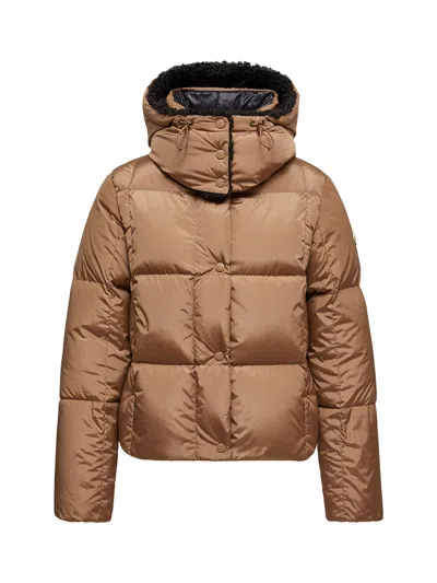 Moncler Women Castelnou Square-quilted Hooded Down Jacket Camel In Brown