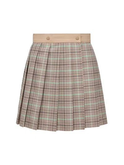 Moncler Women Checked Pleated Mini Skirt In Brown