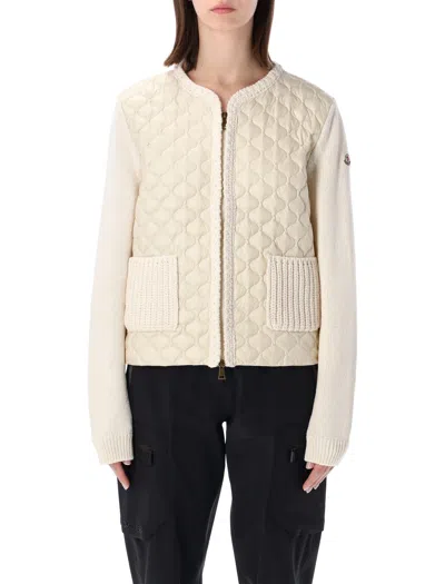 Moncler Women's Comfort Knit Puffer Cardigan - Size L In White