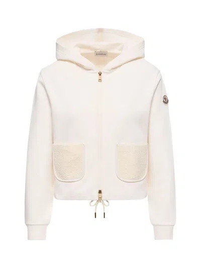 Moncler Women Cotton Blend Zip-up Sweatshirt White In Bianco
