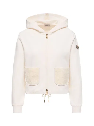 Moncler Women Cotton Blend Zip-up Sweatshirt White