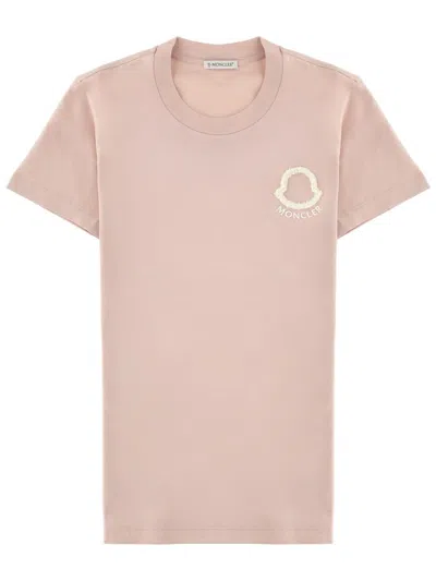 Moncler Women's Cotton Logo Embroidered T-shirt In Pink