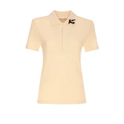 Moncler Women Cotton Polo Shirt With Handmade Beads In Neutral