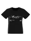 Moncler Women Cotton T-shirt With Embroidered Cursive Logo In Black