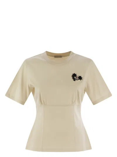 MONCLER WOMEN'S COTTON T-SHIRT WITH HANDMADE BEADS