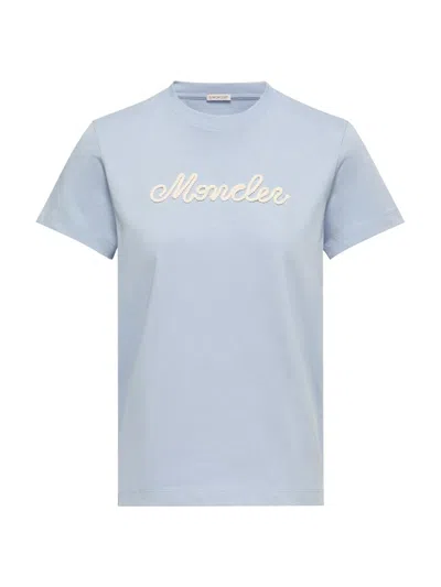 Moncler T-shirt En Coton À Logo Brodé, Femme, Bleu, Taille: L In Blue