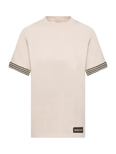 Moncler Women Crochet-trimmed Cotton Logo T-shirt Cream