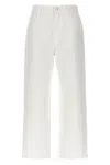 Moncler Crop High Waist White Jeans In Cotton Woman In White