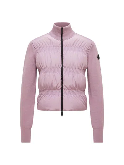 Moncler Women's Down Filled Cardigan In Wool In Pink