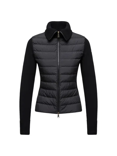 Moncler Women's Down Filled Zip Up Cardigan In Wool In Black