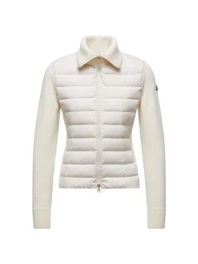 Moncler Bi-material Zip-up Jacket In White