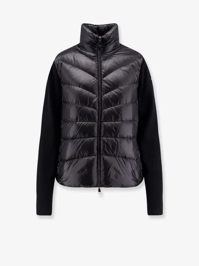 Moncler Women Down Jacket With Wool Sleeves In Multi