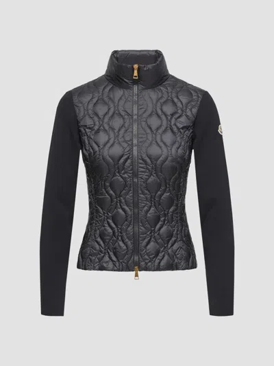 Moncler Padded Nylon Front Zip Cardigan Jacket In Black