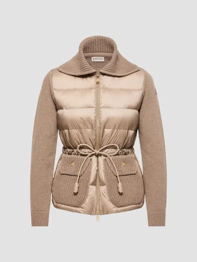Moncler Quilted Drawstring-waist Cardigan In Neutral