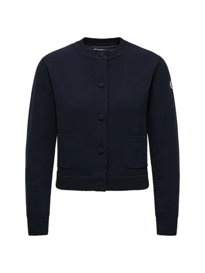 Moncler Women's Down-filled Cardigan In Wool In Blue
