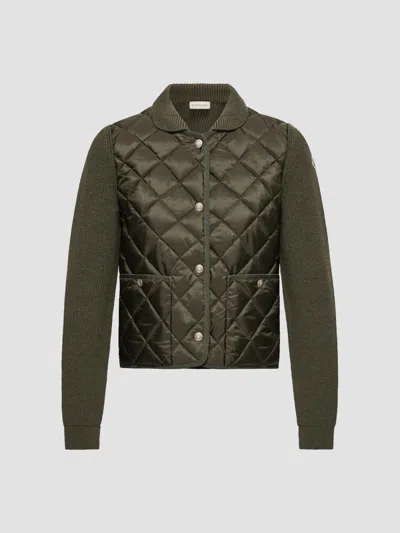 Moncler Women's Down-filled Cardigan In Wool In Dark Green
