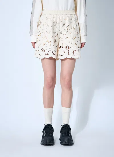 Moncler Women Embroidery Anglaise Shorts In White