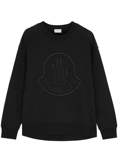Moncler Women's Extra Small Black Logo-embroidered Cotton-blend Sweatshirt