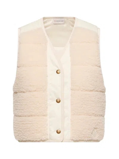 Moncler Women Fluffy Teddy Padded Vest W Ivory In Neutral