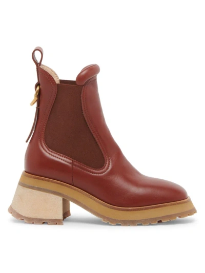 Moncler Women's Gigi Leather Chelsea Boots In Brown